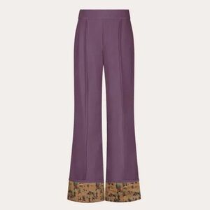 Elegant Purple Women's Pants with Floral Trim
